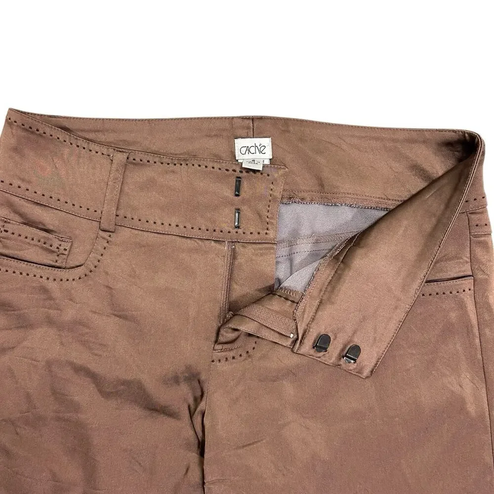 Vintage Cache Womens 6 Y2K Bronze Metallic Satin Brown Bootcut Pants Low Rise - Picture 7 of 14